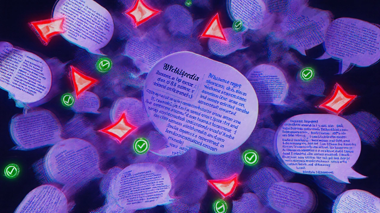 Digital storm of conflicting Wikipedia edit comments with warning flags