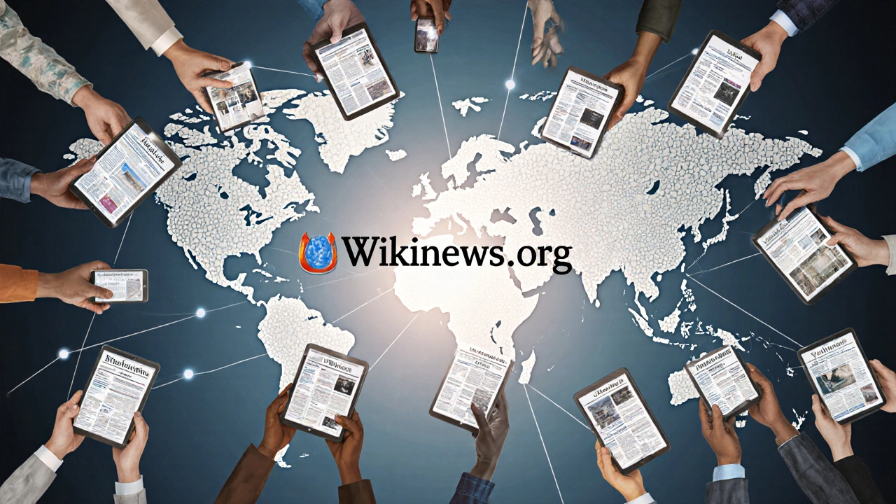 Hands from diverse people holding devices connected by glowing threads over a world map.