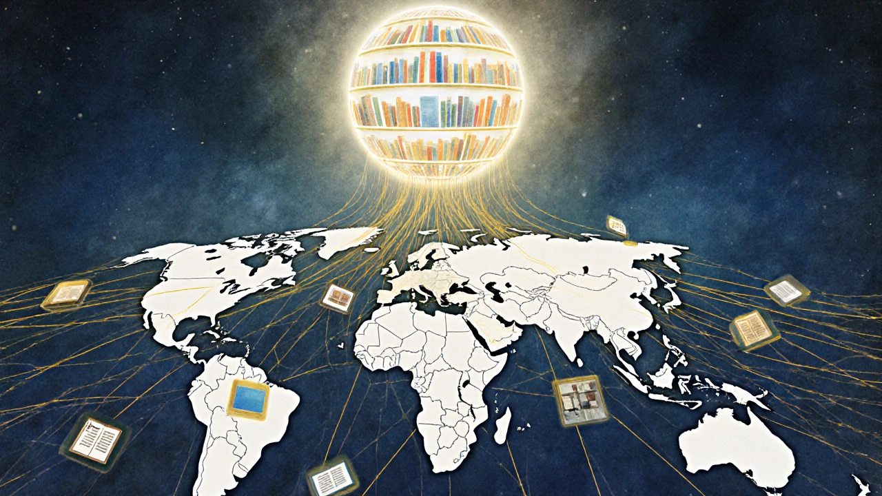 A global network of light connecting universities where students contribute to Wikipedia.