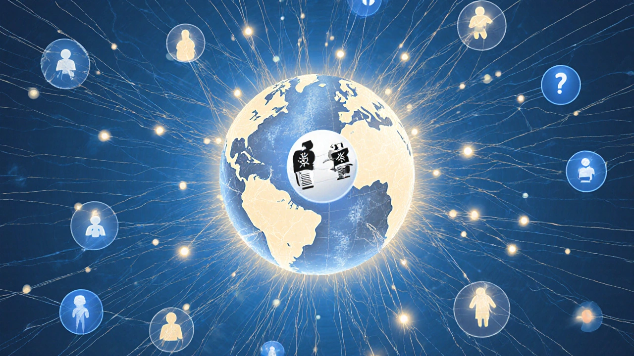 A glowing globe connected by threads of light, symbolizing accurate information networks converging on Wikipedia.