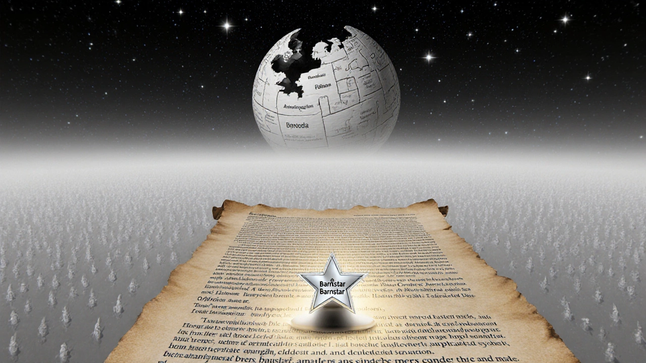 A scrolling digital parchment with constant edits and a glowing Barnstar award.