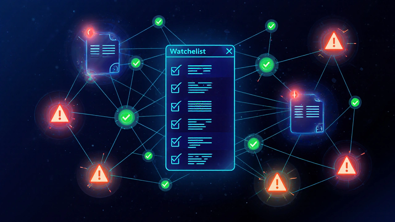 Conceptual network of glowing Wikipedia pages with warning signals on high-risk articles.