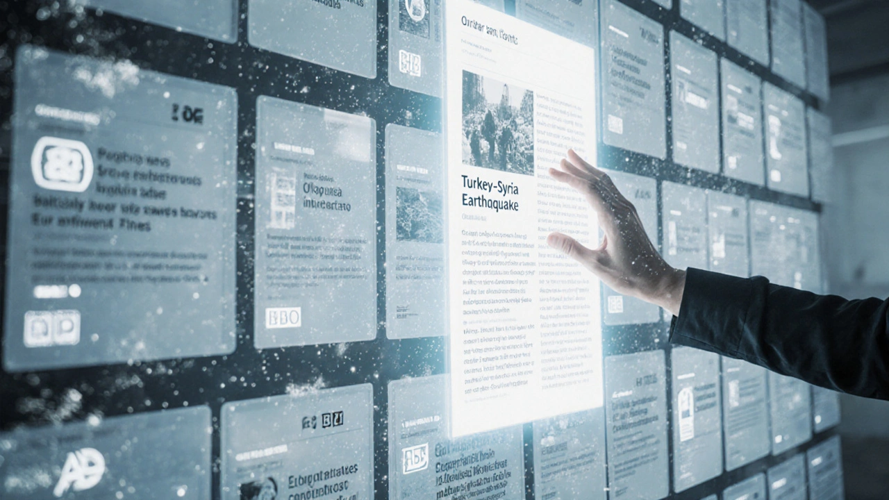 Floating archive of verified historical events linked to Wikipedia articles in a silent digital library.