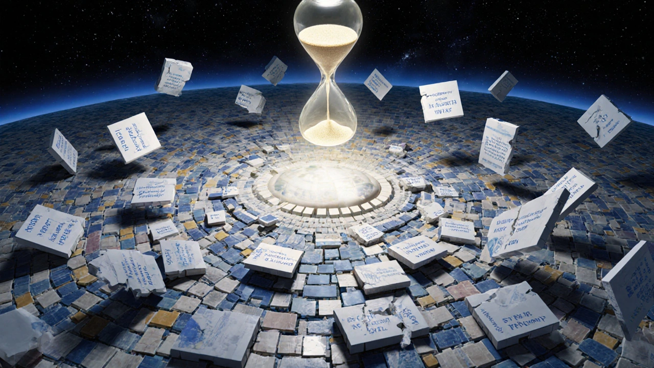 Fragmented Wikipedia database being reconstructed from floating revisions and archival sources.