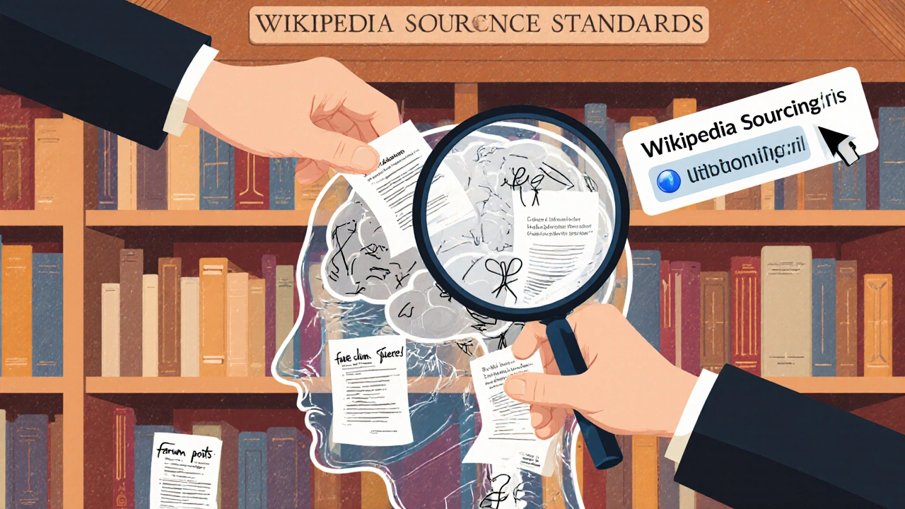 Hands rebuilding an AI brain with verified sources like journals and newspapers in a library setting.