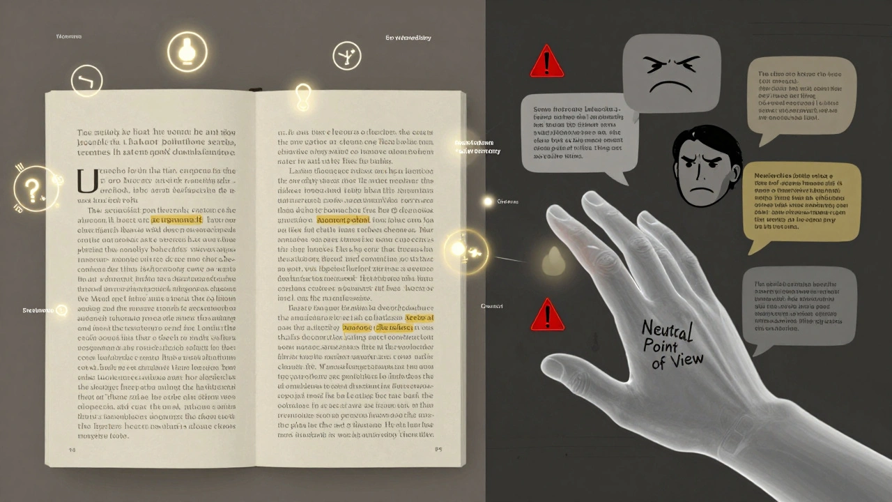 A balanced encyclopedia article with sources, pushing away biased opinions with a calm hand.