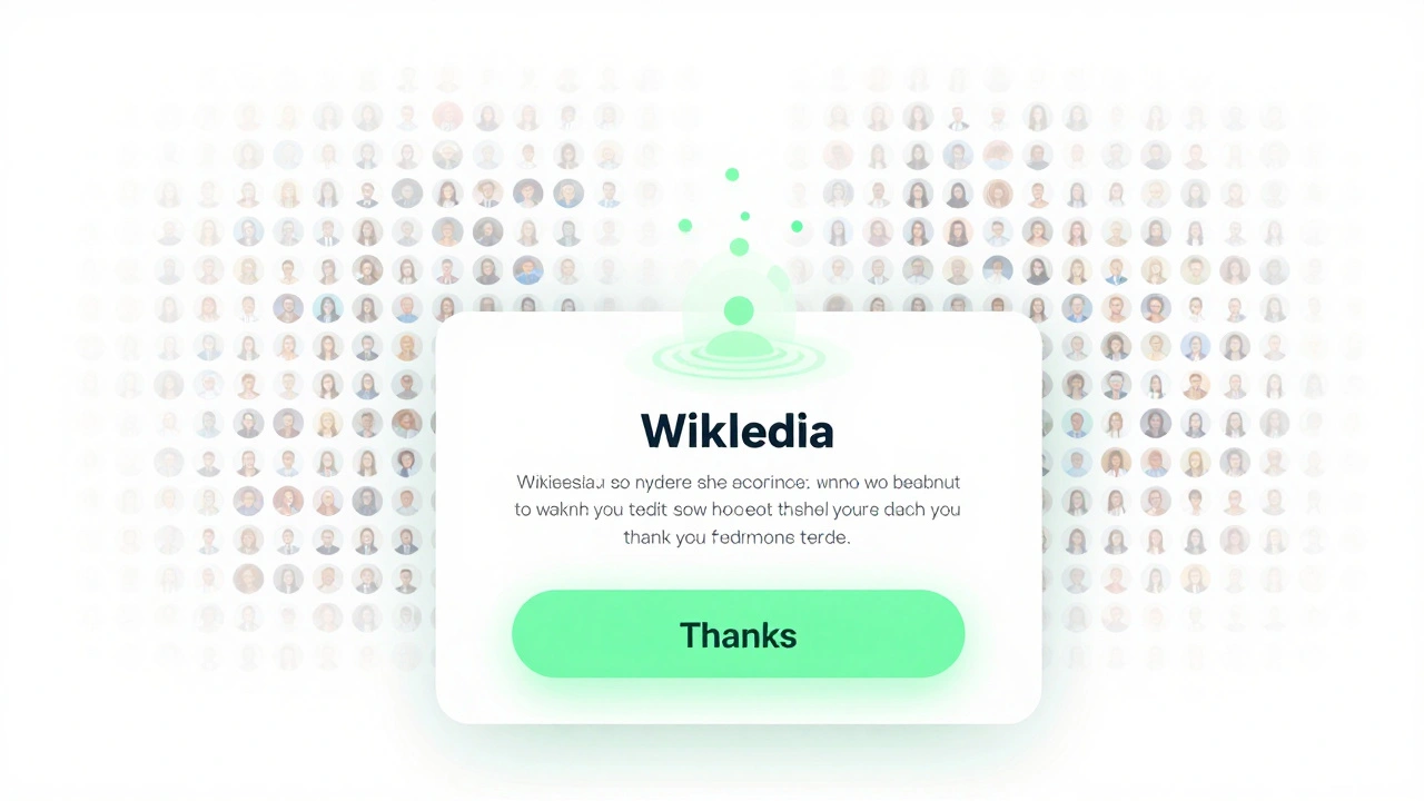 A glowing 'Thanks' button sending green notification particles into a vast grid of user profiles.