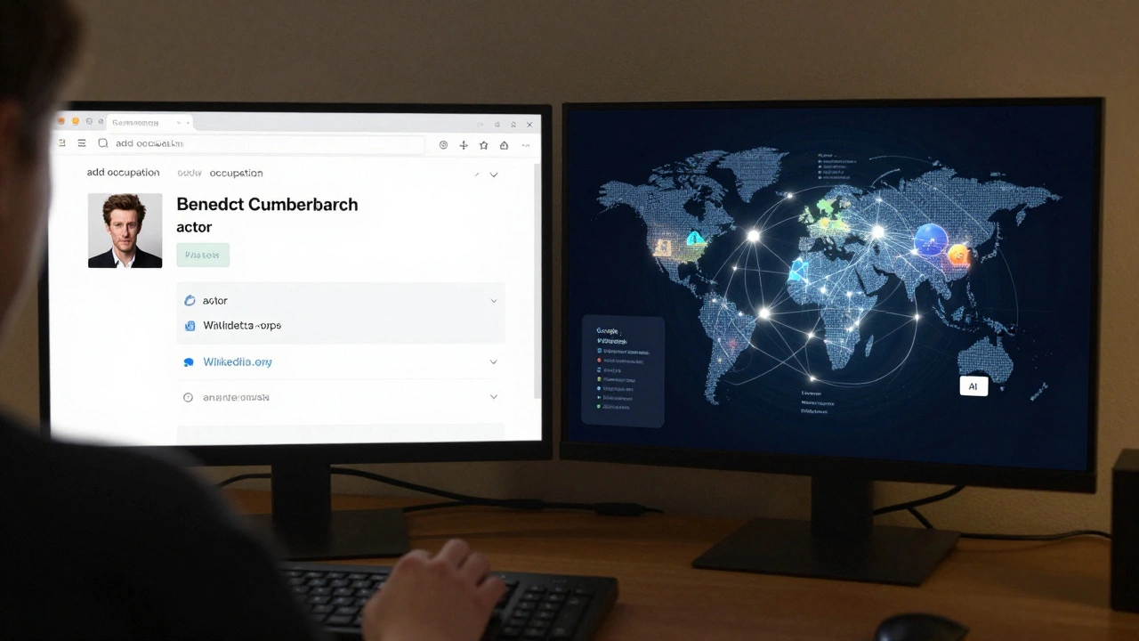A person adding an occupation to Wikidata while a global knowledge graph responds in real time.