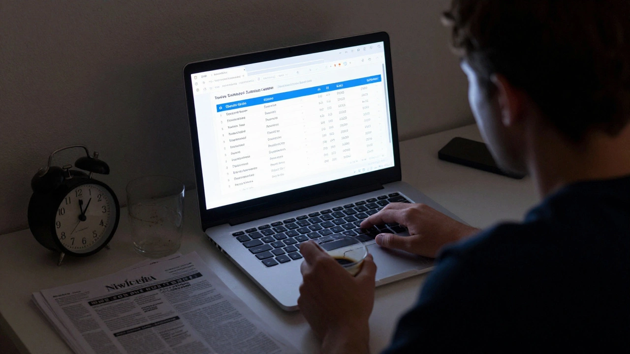 A Wikipedia editor working late at night, surrounded by sources and revision history on screen.