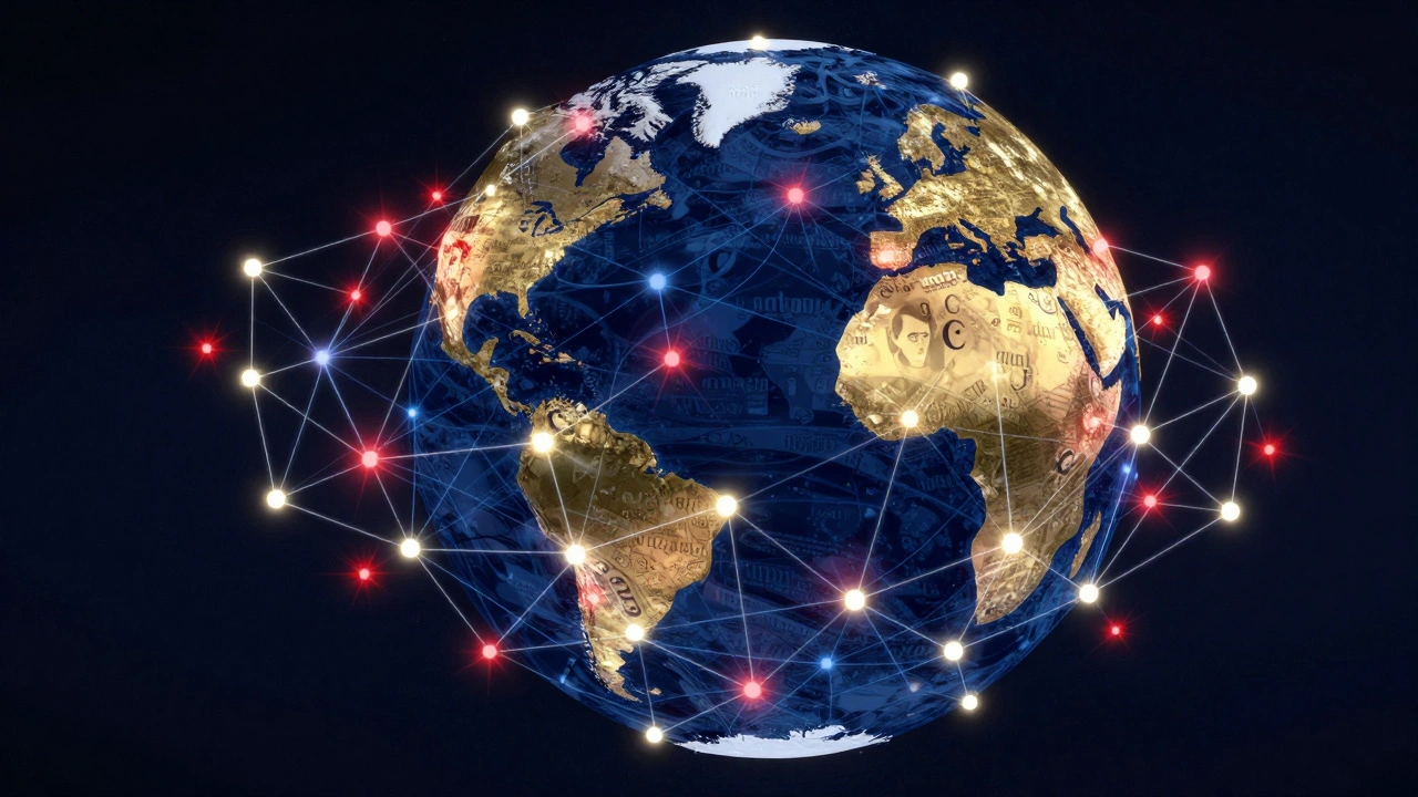 An abstract network of glowing nodes and threads forming a globe, symbolizing collaborative knowledge resolving conflicts.