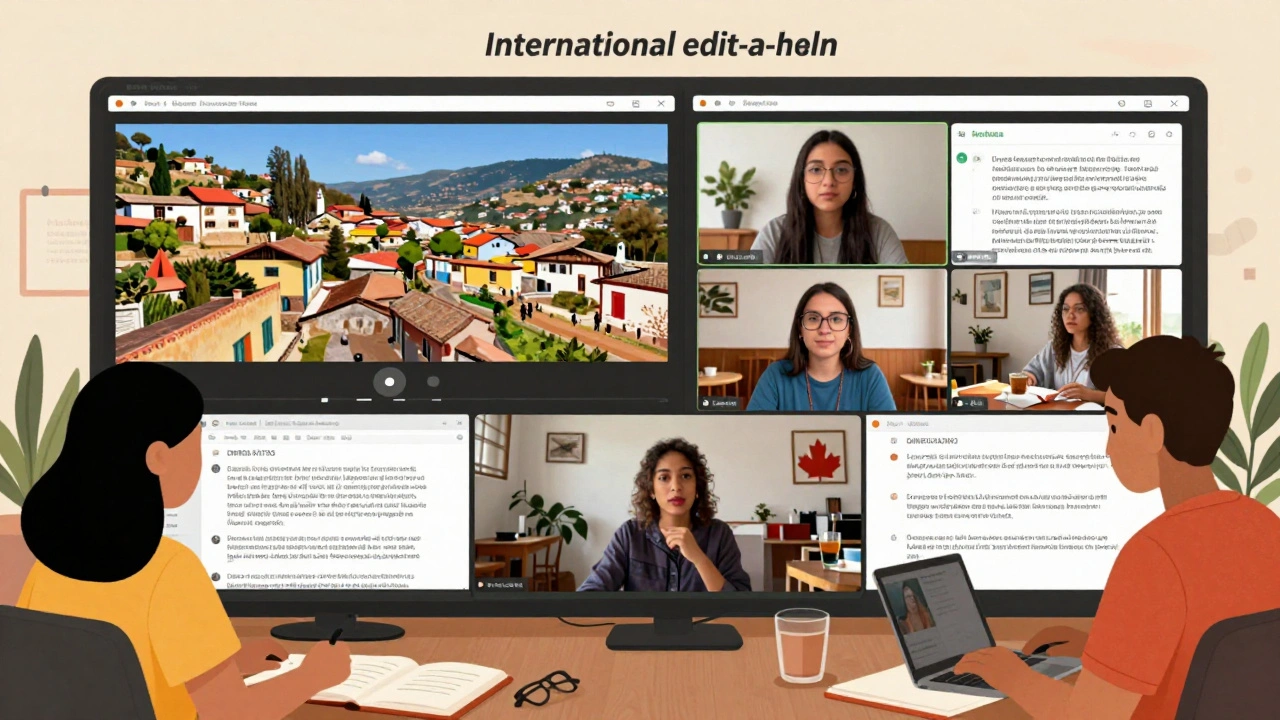 Editors from different countries collaborating online on Indigenous knowledge articles.