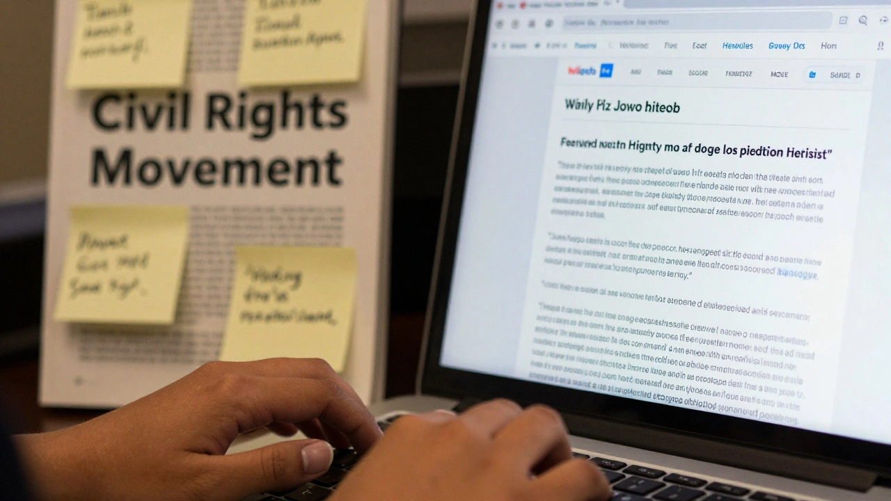 Hands typing on a keyboard with a Wikipedia edit next to a faded textbook, showing knowledge evolution.