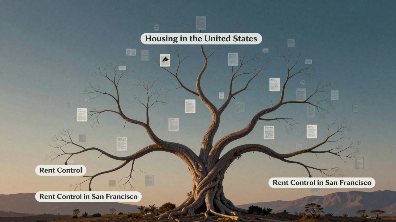 Layered category tree branching from housing to rent control in San Francisco.