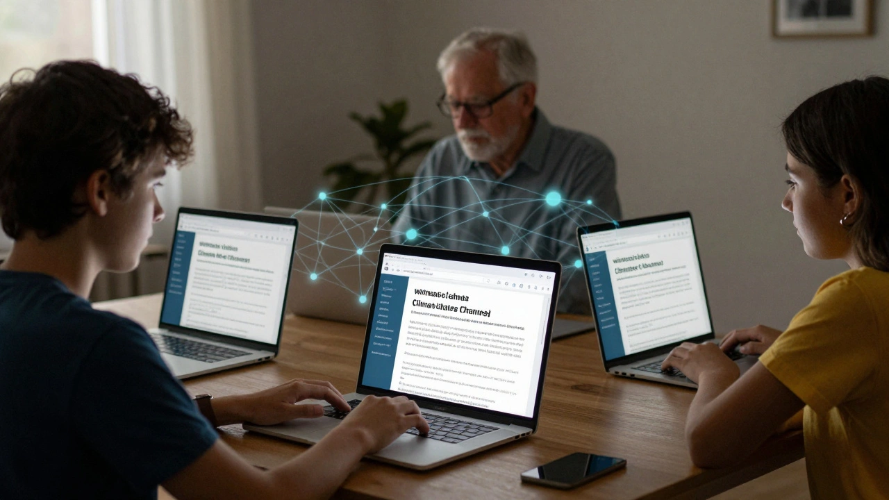 Three people from different countries preparing to edit the same Wikipedia article together.