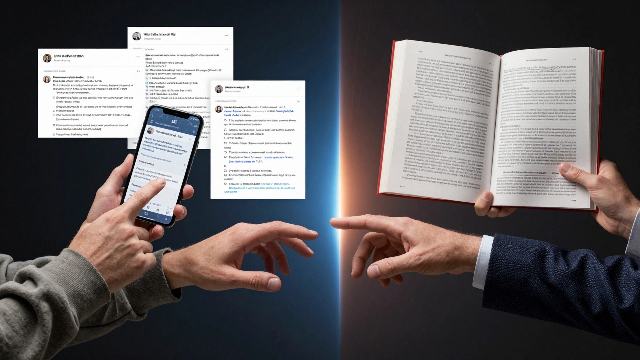 Two hands connect across a digital divide, bridging Wikipedia and academic research.