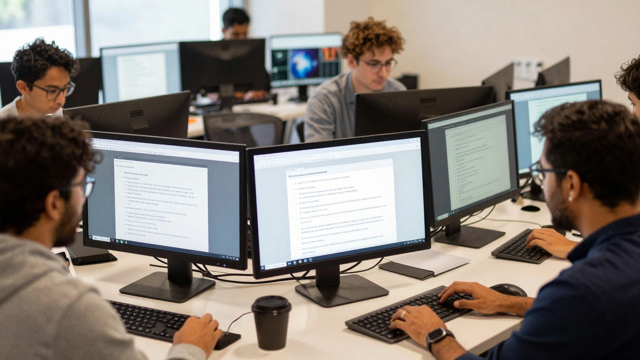 Volunteers around the world monitoring Wikipedia biographies on their computers with protection alerts visible.