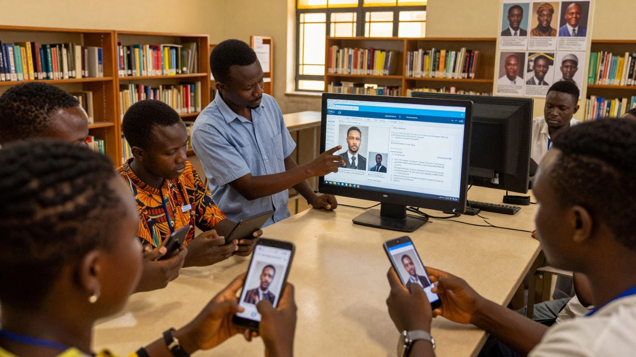 Volunteers in Nigeria photographing local writers to upload better images to Wikipedia.