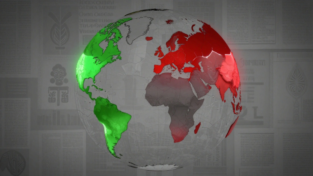 A fractured globe symbolizing unequal access to knowledge on Wikipedia across regions.