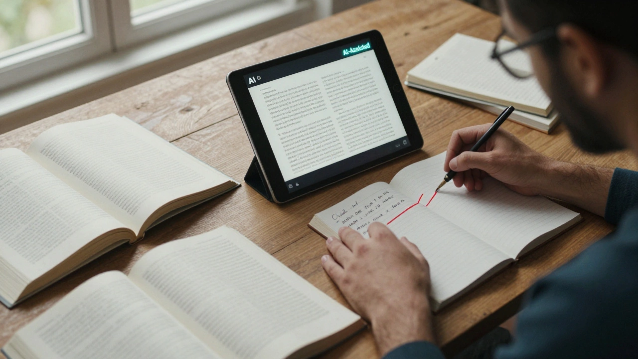 A human editor adds a note to an AI-drafted article, highlighting a missing cultural perspective.