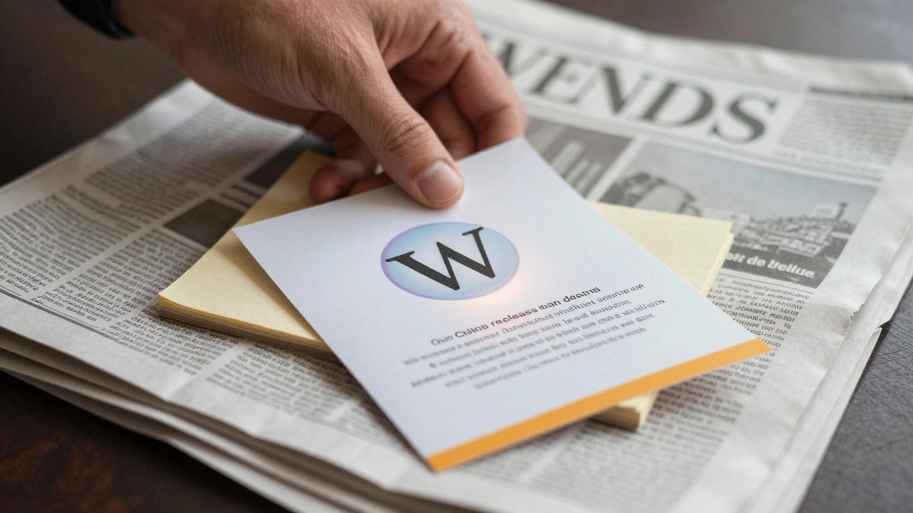 A media kit with Wikipedia logos placed on a newsroom desk among newspapers and notebooks, symbolizing trusted resources.