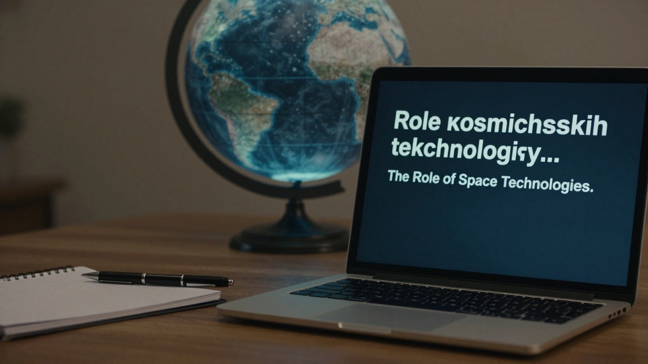 A Russian academic journal with Cyrillic title next to a laptop displaying its transliteration and English translation on a global map background.