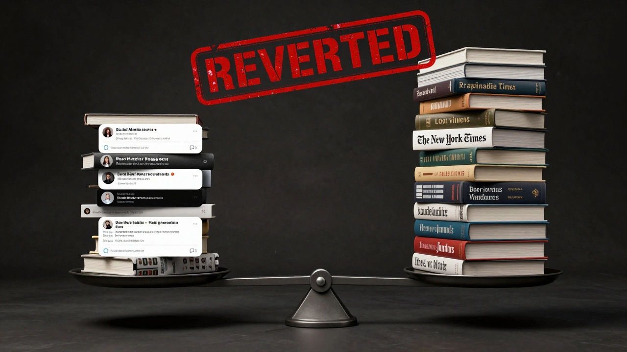 A scale balancing unreliable sources like social media against credible publications like newspapers and academic journals.