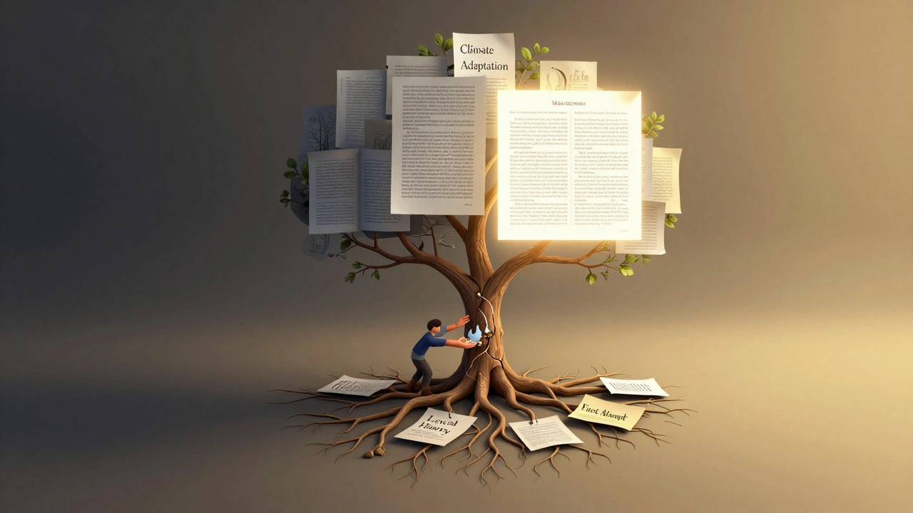 A tree growing from a Wikipedia logo, with draft pages as roots and a published article as a glowing branch.