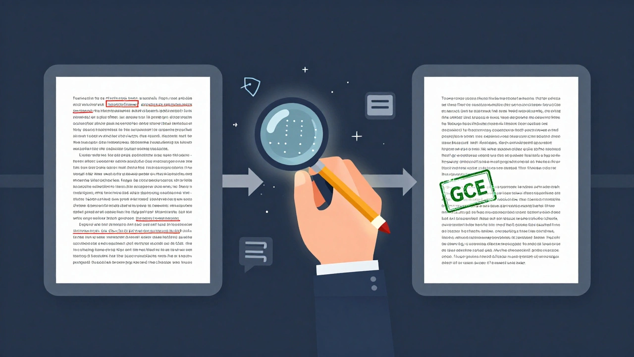 A visual workflow showing a rough Wikipedia article being refined into a polished one by a glowing hand.
