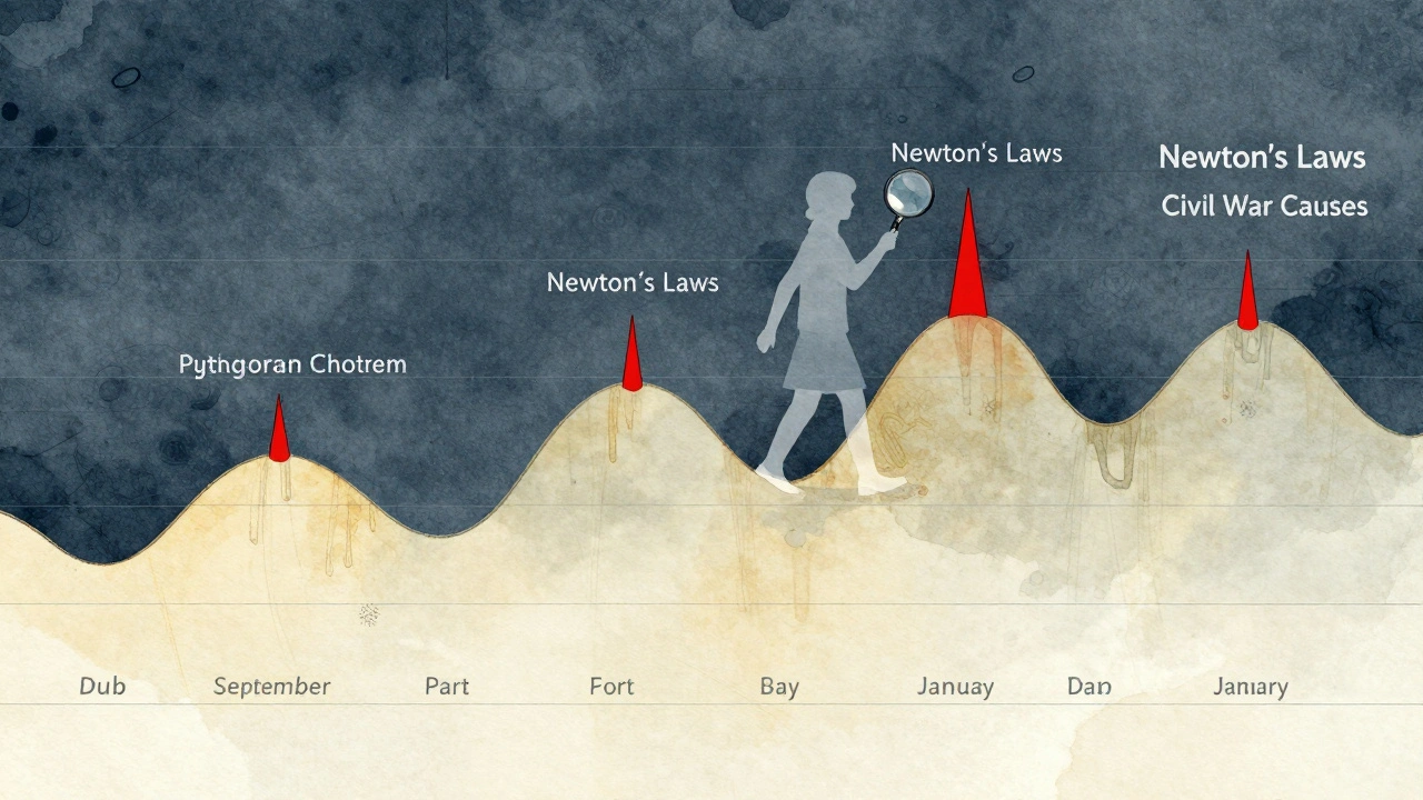 A yearly calendar shaped like a wave graph showing spikes in academic search terms aligned with school months.