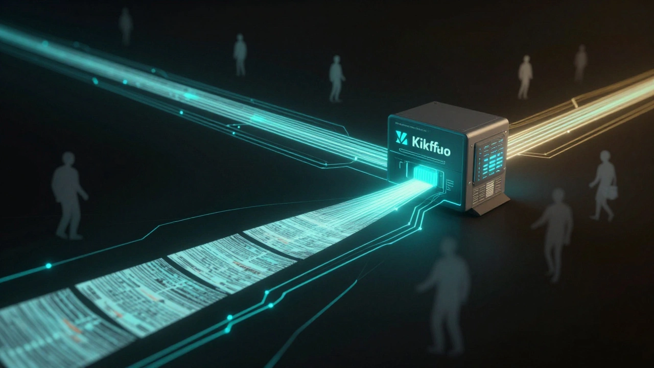 Abstract digital flow of Wikipedia data with anonymized traffic and filtered bot activity.