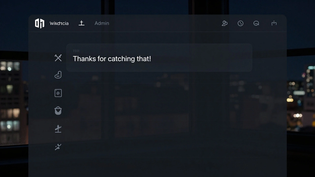 An empty admin dashboard at night with a single kind message visible, symbolizing quiet community stewardship.