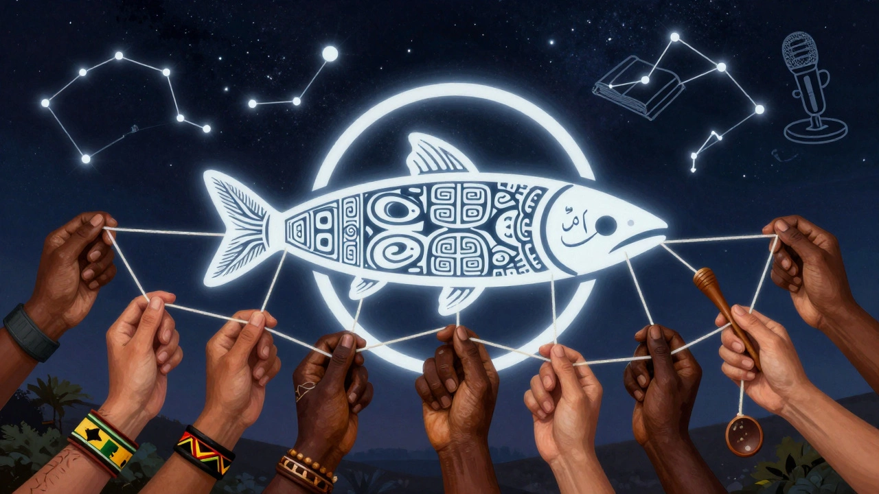 Diverse hands weaving cultural symbols into a Wikipedia logo representing global knowledge inclusion.