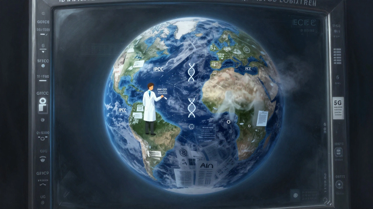 Earth reflected in a mirror showing scientific consensus on one side and pseudoscience on the other.