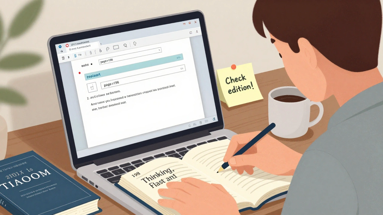 Editor citing a book with page number 198 on a Wikipedia edit page, paperback book open beside laptop.