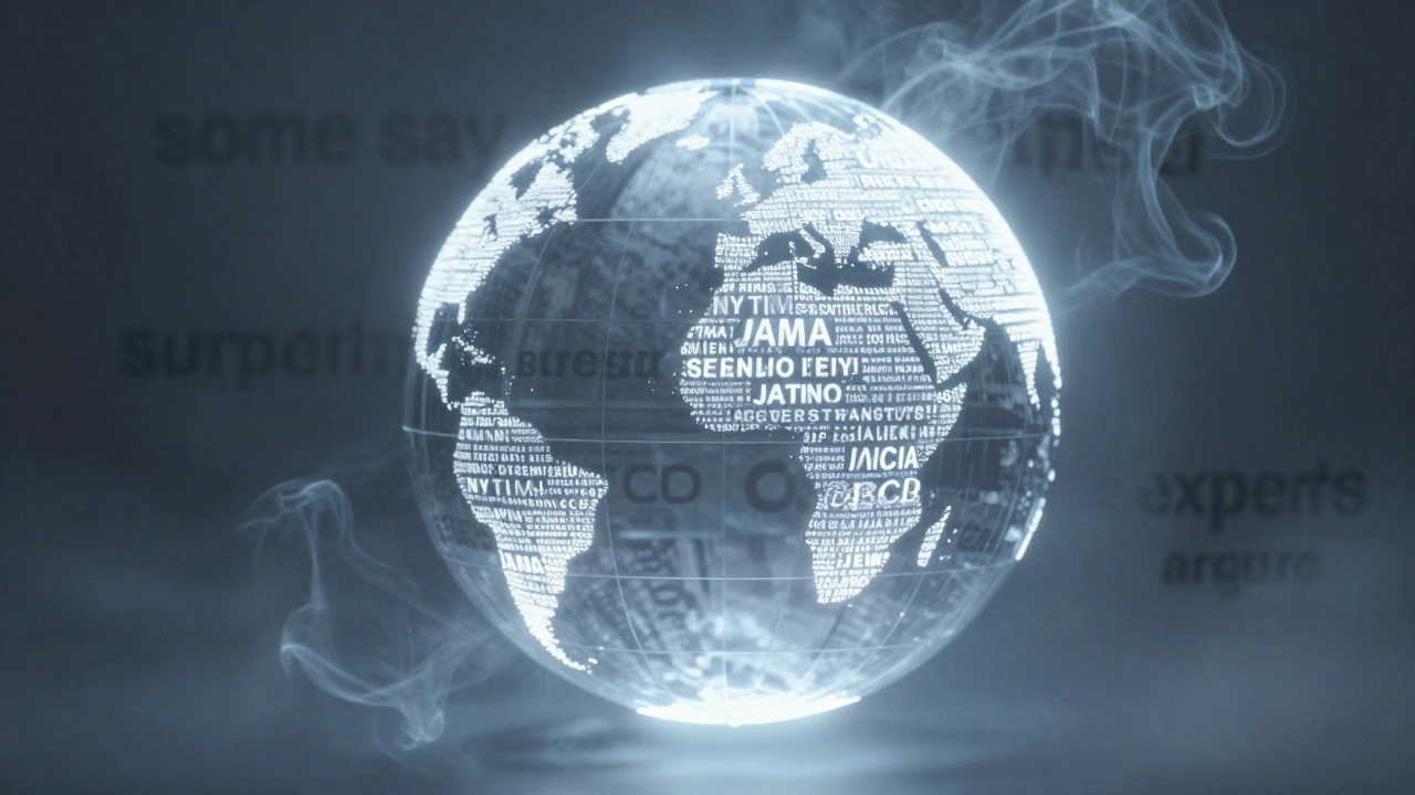 Globe with verified facts glowing while vague phrases fade away, symbolizing clarity in knowledge.