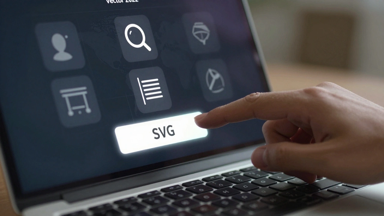 Hand hovering near a large SVG edit button on Wikipedia's Vector 2022 interface with floating scalable icons.