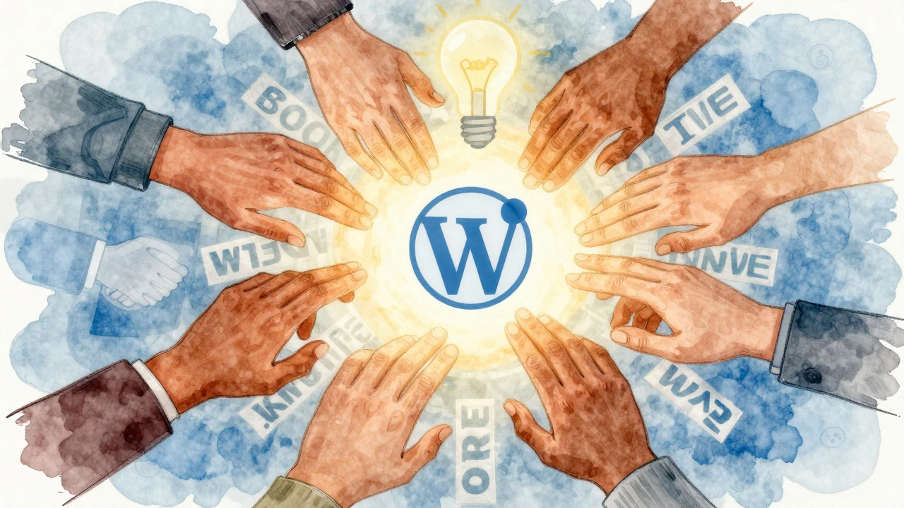 Hands reaching toward a Wikipedia logo, symbolizing conflict and resolution.