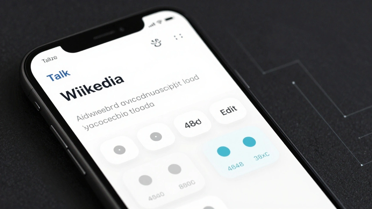 Mobile Wikipedia interface showing new floating edit button and relocated Talk tab.