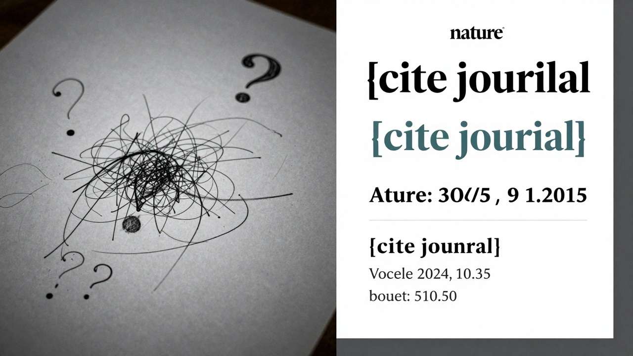 Side-by-side comparison of a messy citation versus a properly formatted journal citation with DOI.