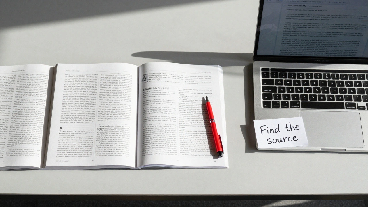 Side-by-side comparison of textbook, journal, and Wikipedia article with citation note.