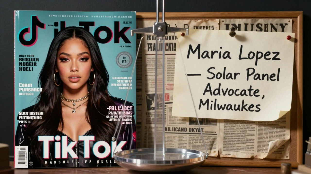 A comparison between viral internet fame and quiet community impact, shown through contrasting imagery.