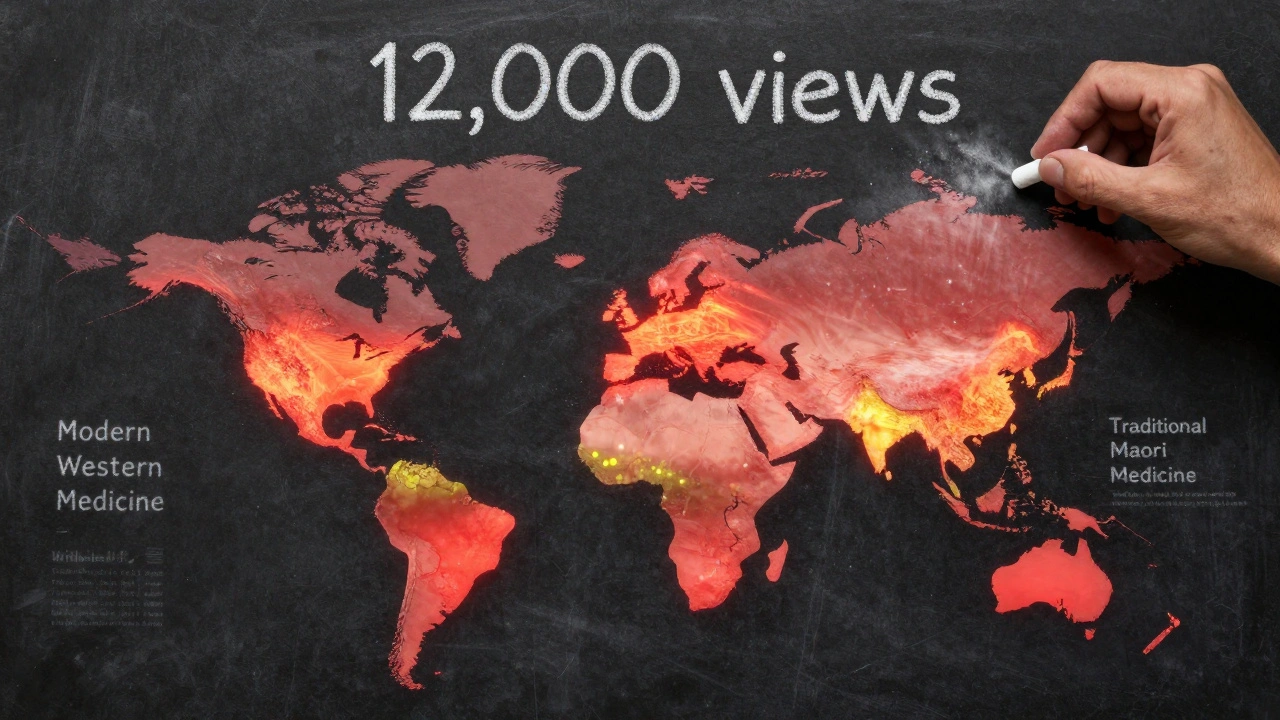 A glowing global map with data pulses showing uneven Wikipedia pageview activity between well-documented and underrepresented topics.