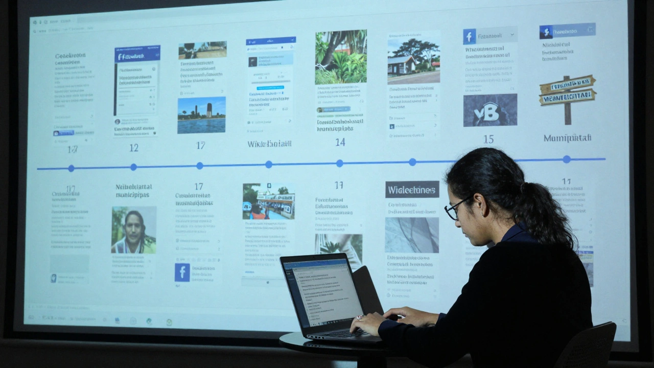 A journalist tracing misinformation on Wikipedia's edit history, with data overlays showing its spread across regions.
