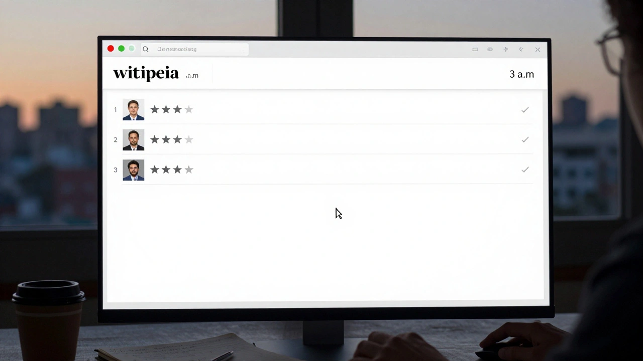 A lone editor hovers over a ranked voting form at dawn, surrounded by coffee cups and handwritten notes.