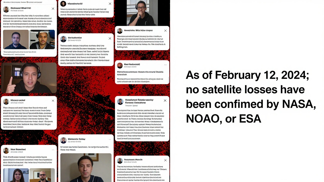 A split-screen contrast between chaotic social media rumors and a calm, verified Wikipedia statement during a solar storm scare.