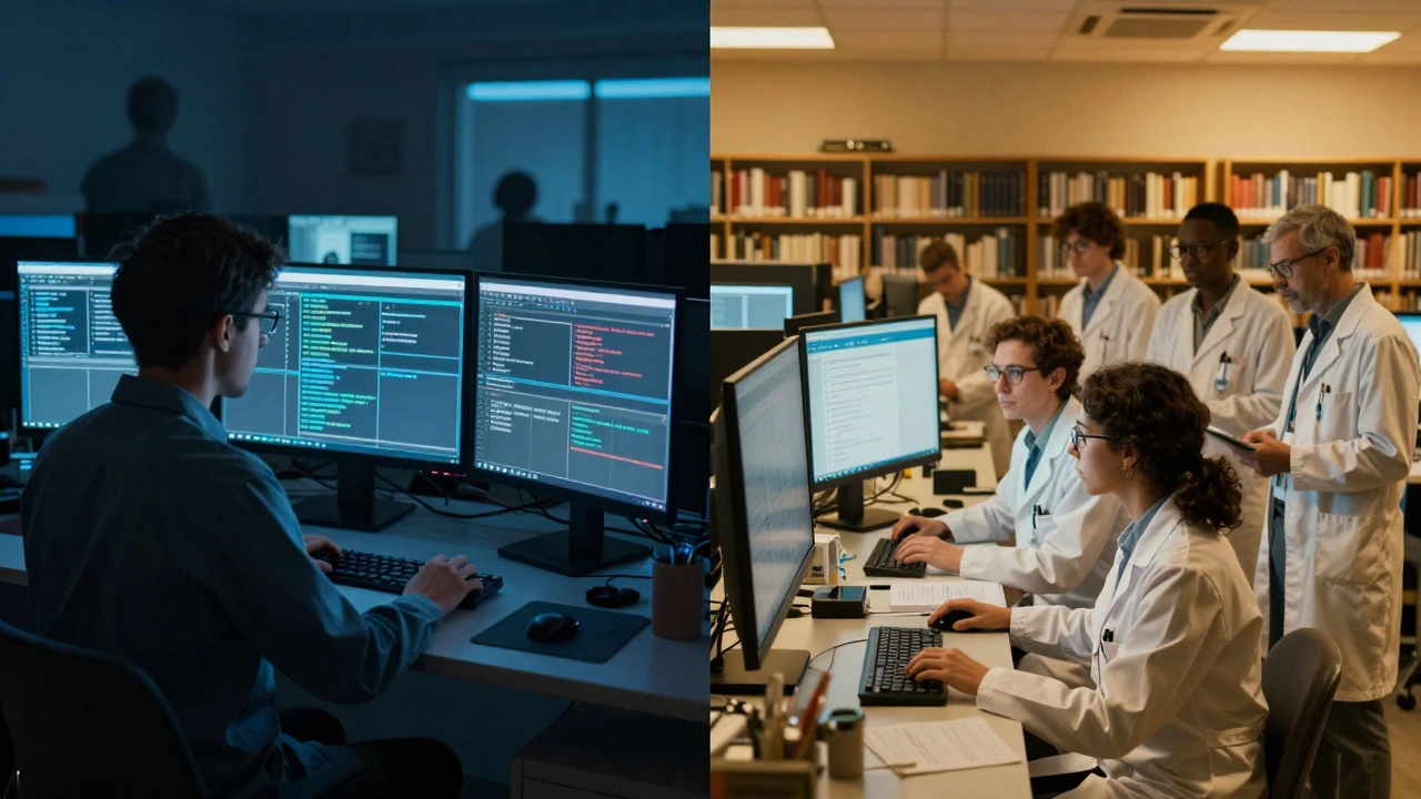 Contrast between anonymous Wikipedia editing and verified experts collaboratively reviewing scientific content.