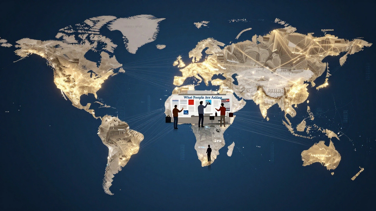 Glowing data threads connect communities to a newsroom, showing audience-driven story priorities.