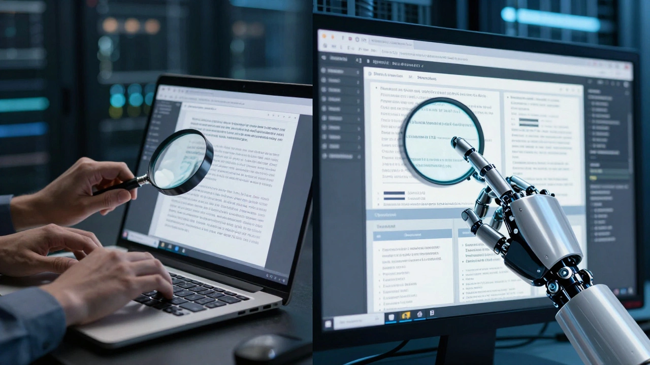 Human editor alongside invisible bot automating edits, contrasting manual and automated Wikipedia contributions.