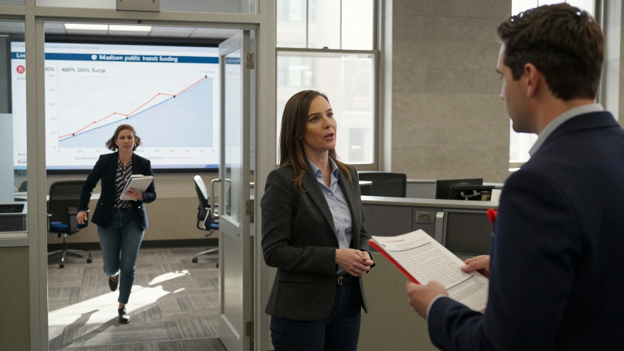 Reporter rushing from newsroom to city hall after a Wikipedia traffic spike on public transit funding.