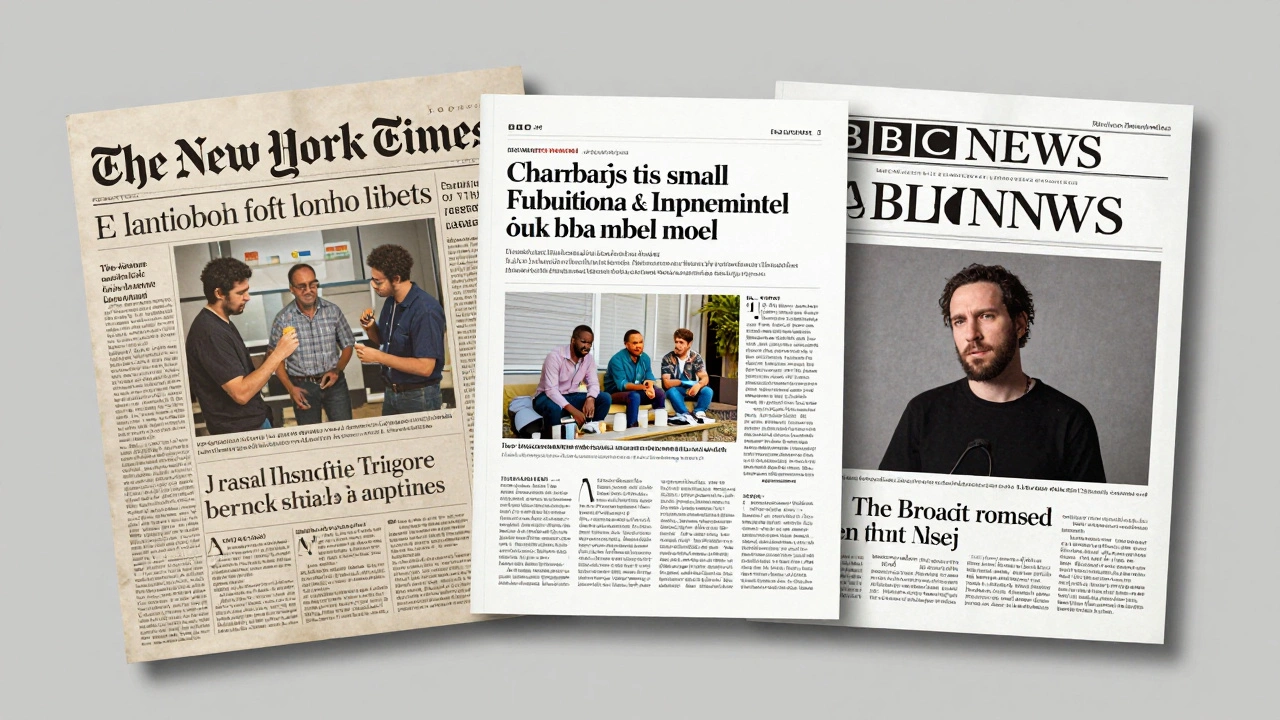 Three reputable media sources displayed as printed materials on a neutral background.